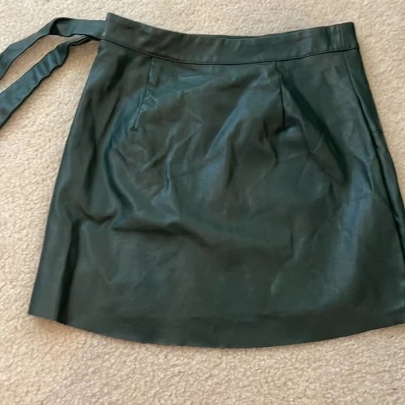 Lulus Daydream With Me Forest Green Vegan Leather Wrap Mini Skirt - Picture 7 of 7